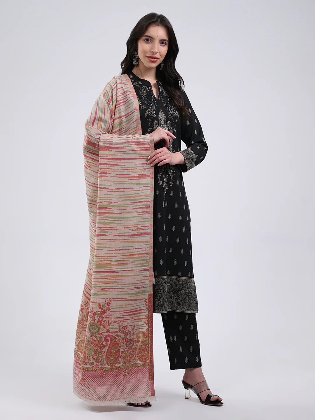 Women Multicolor Self Design Wool Blend Shawl - Image 4