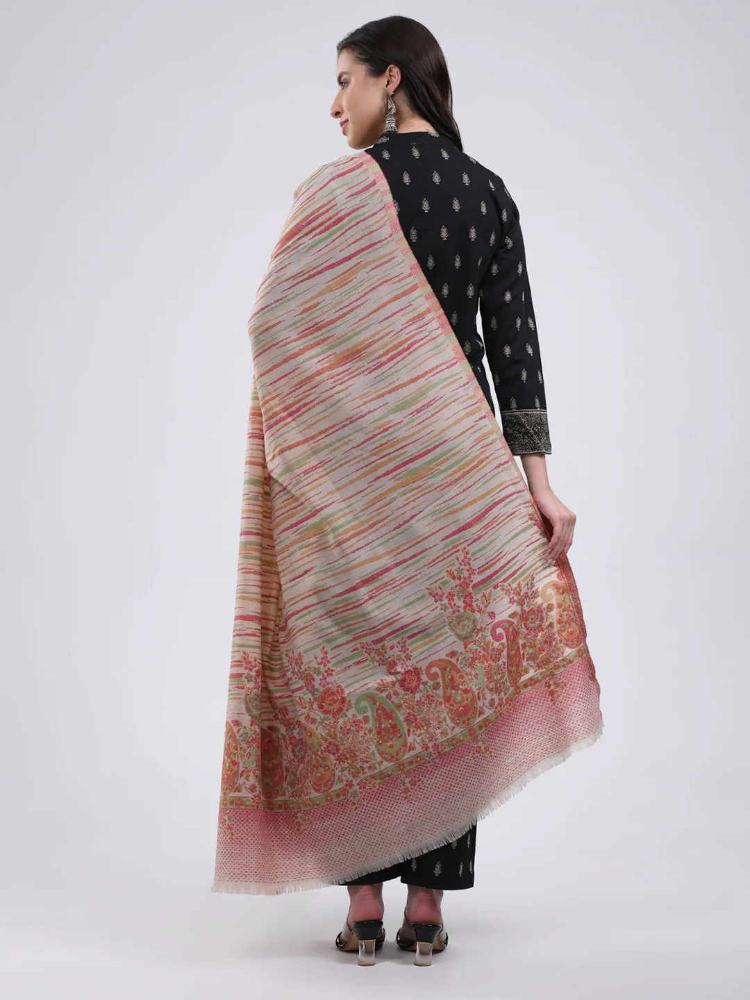Women Multicolor Self Design Wool Blend Shawl - Image 5