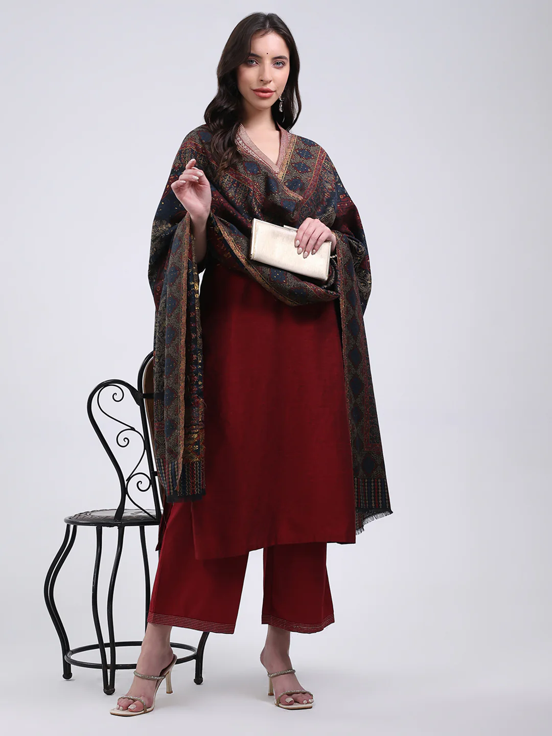Women Multicolor Self Design Wool Blend Shawl - Image 2