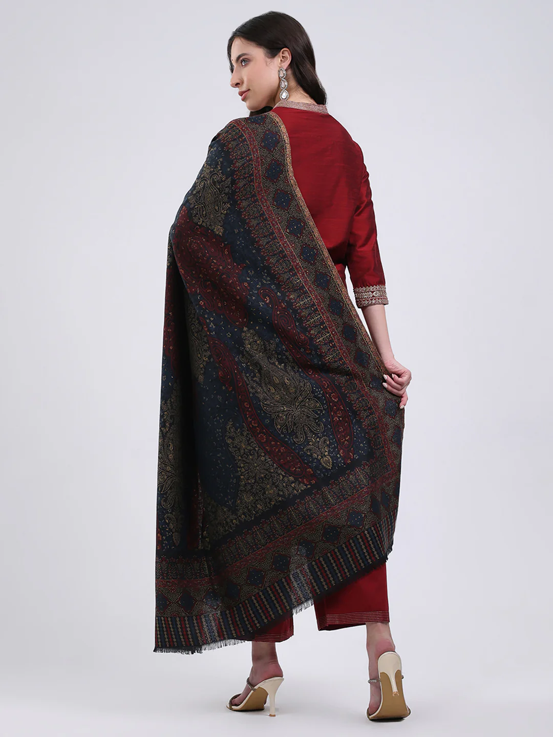 Women Multicolor Self Design Wool Blend Shawl - Image 5