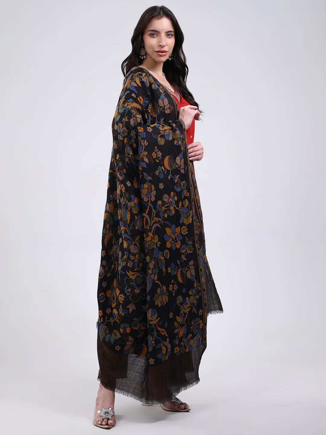Women Multicolor Self Design Wool Blend Shawl - Image 4