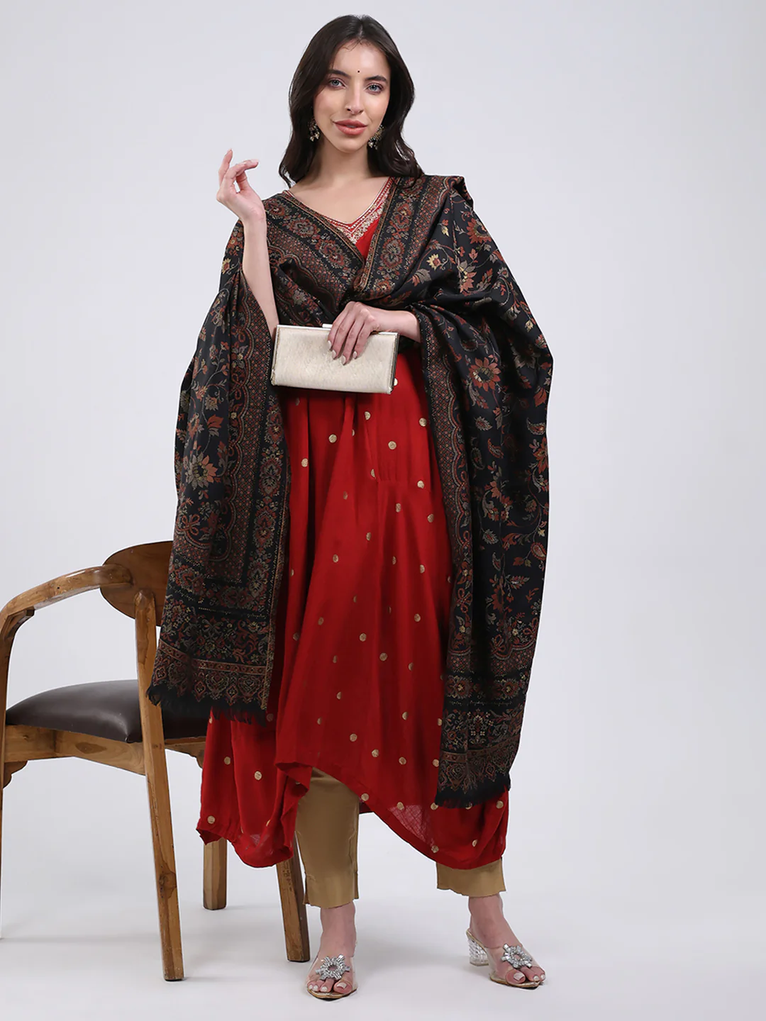 Women Multicolor Self Design Wool Blend Shawl - Image 2