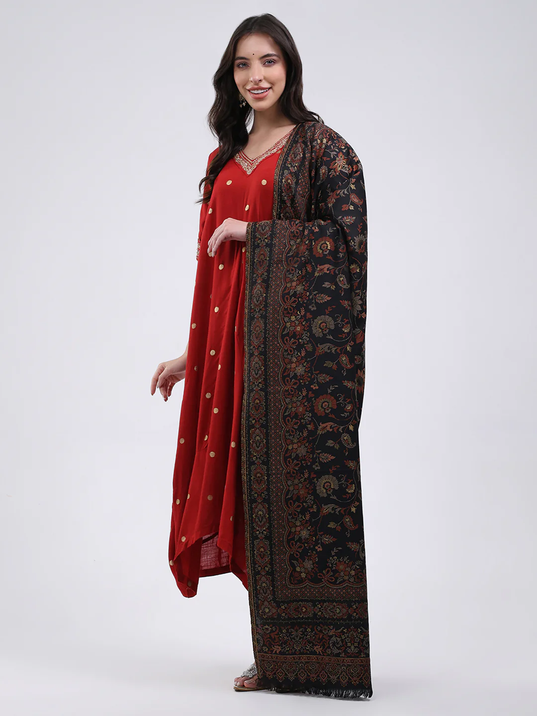 Women Multicolor Self Design Wool Blend Shawl - Image 3