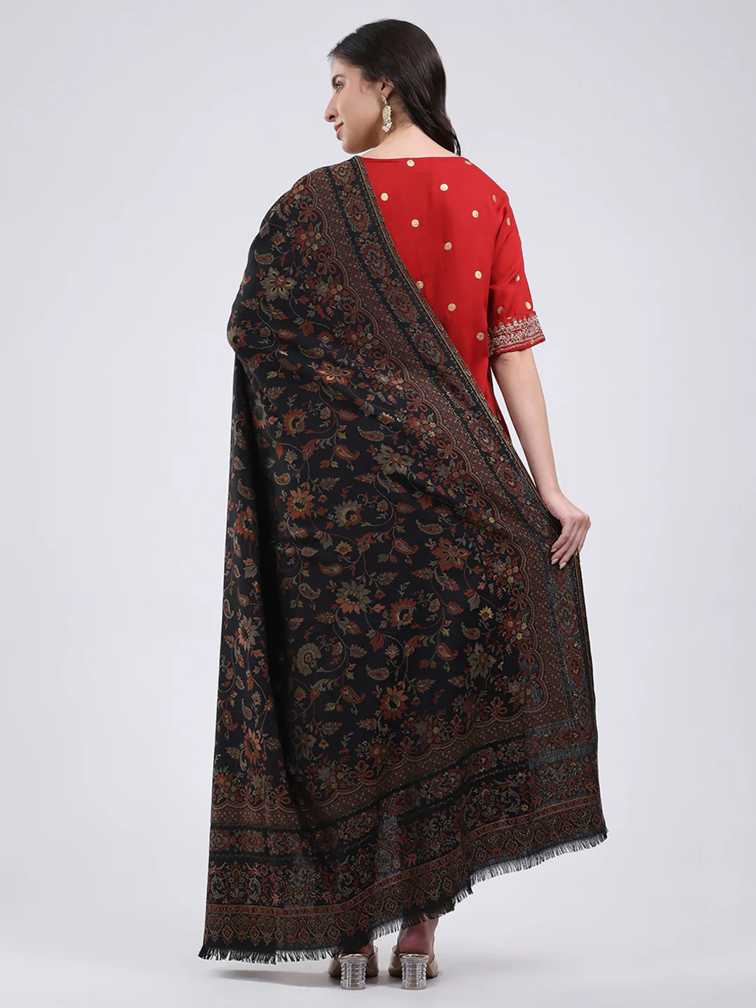 Women Multicolor Self Design Wool Blend Shawl - Image 5