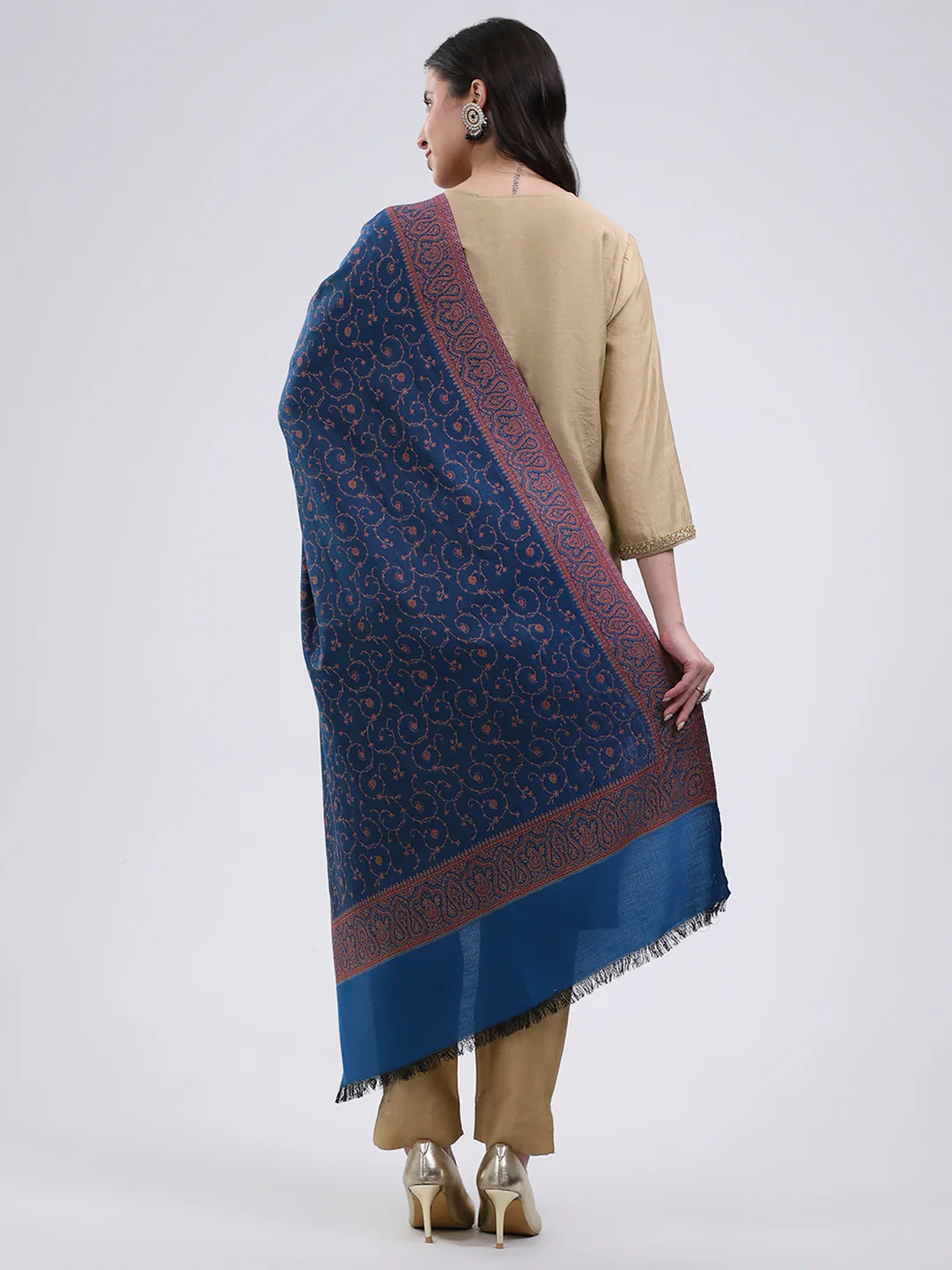 Women Multicolor Self Design Wool Blend Stole - Image 5