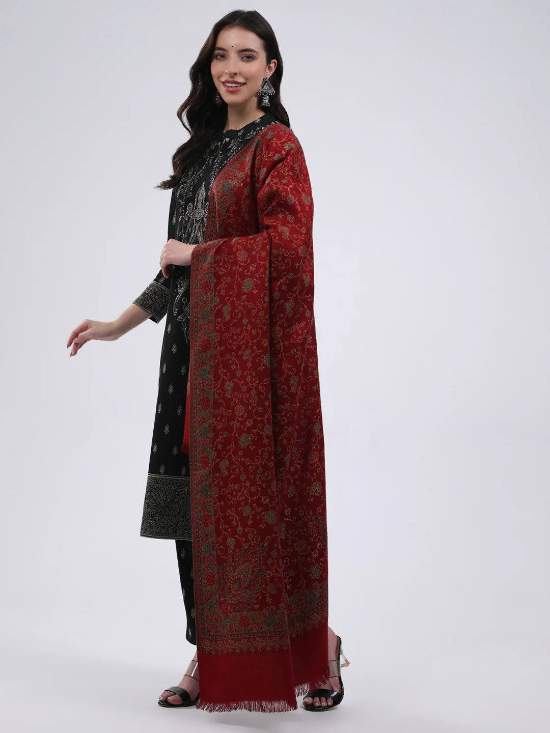 Women Multicolor Self Design Wool Blend Stole - Image 3