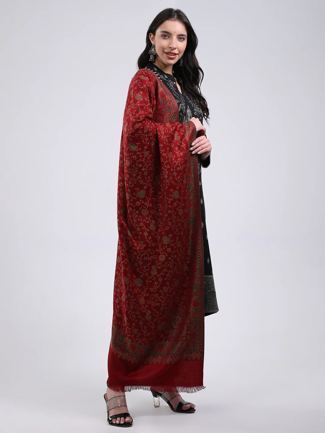 Women Multicolor Self Design Wool Blend Stole - Image 4