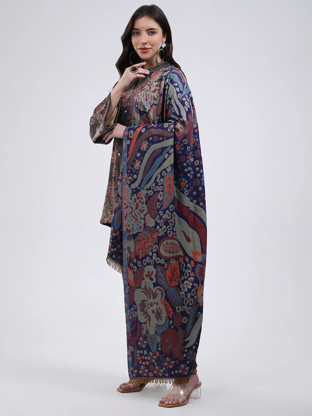 Women Multicolor Self Design Wool Blend Stole - Image 3