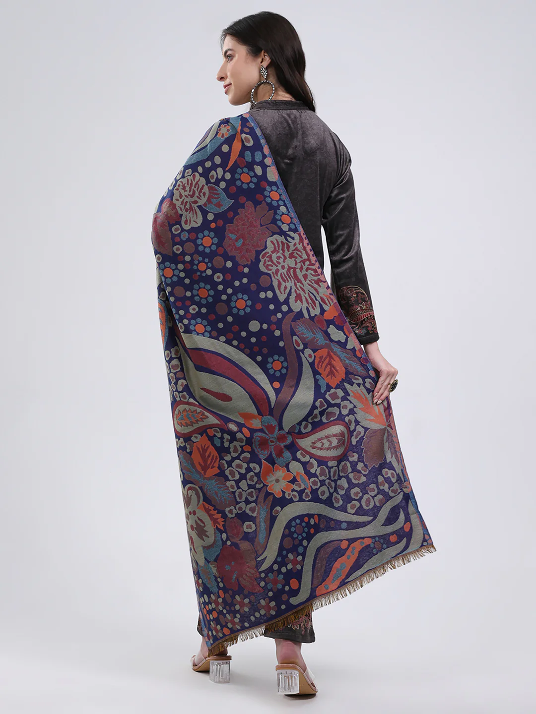 Women Multicolor Self Design Wool Blend Stole - Image 5