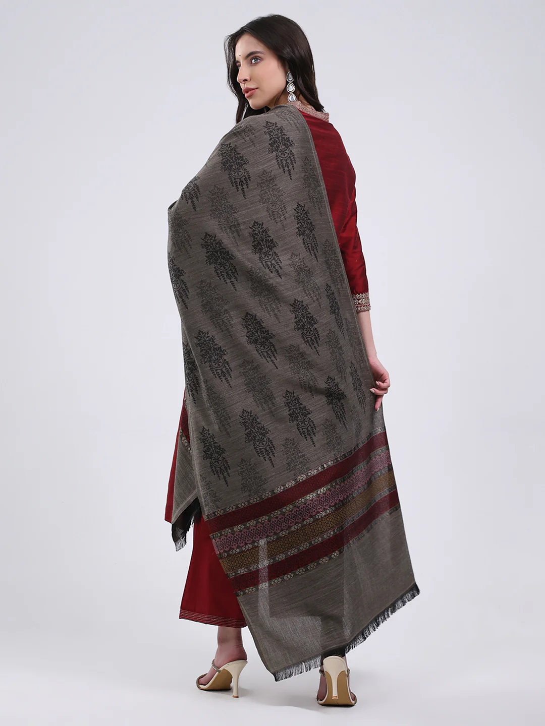 Women Multicolor Self Design Wool Blend Stole - Image 5