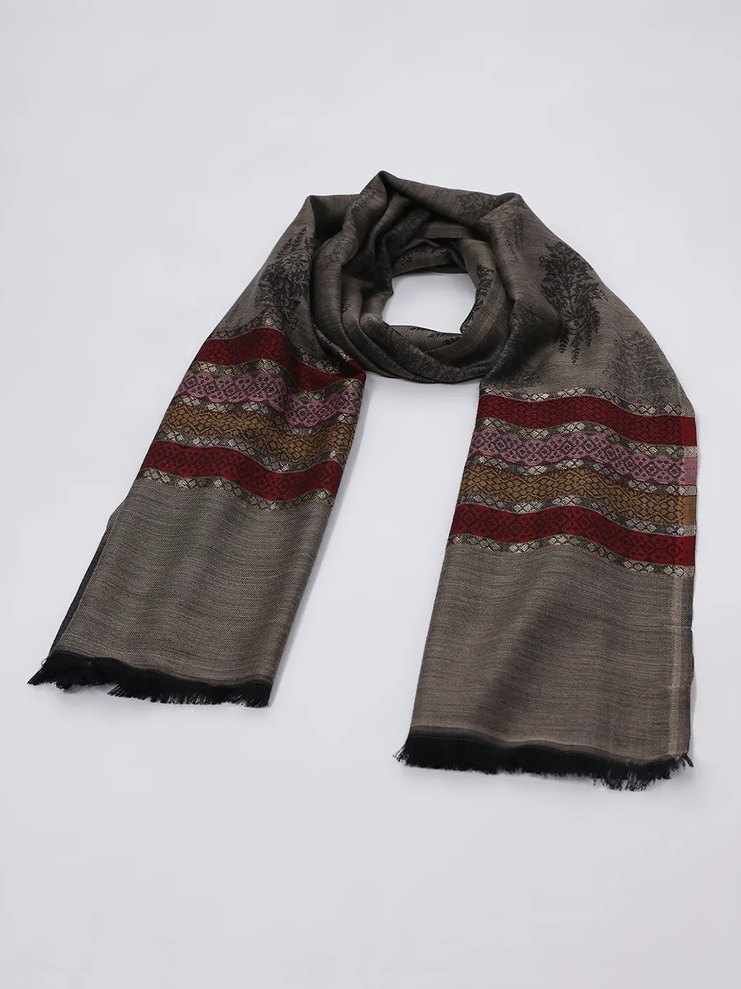 Women Multicolor Self Design Wool Blend Stole - Image 6