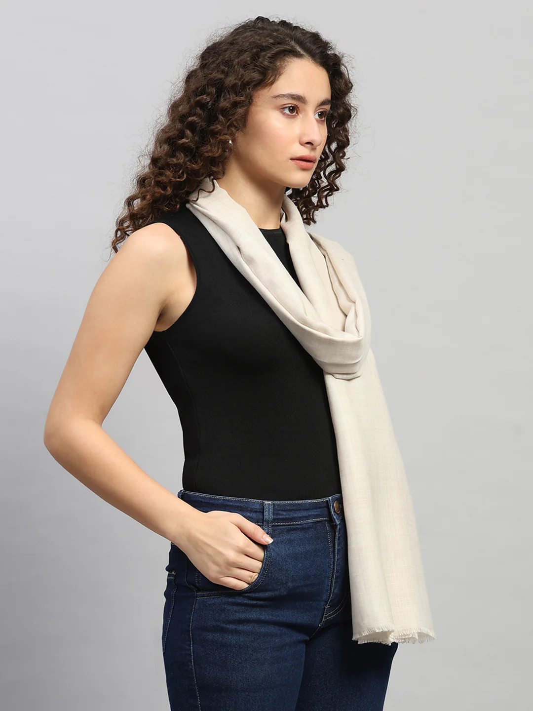 Women Multicolor Self Design Wool Shawl - Image 4