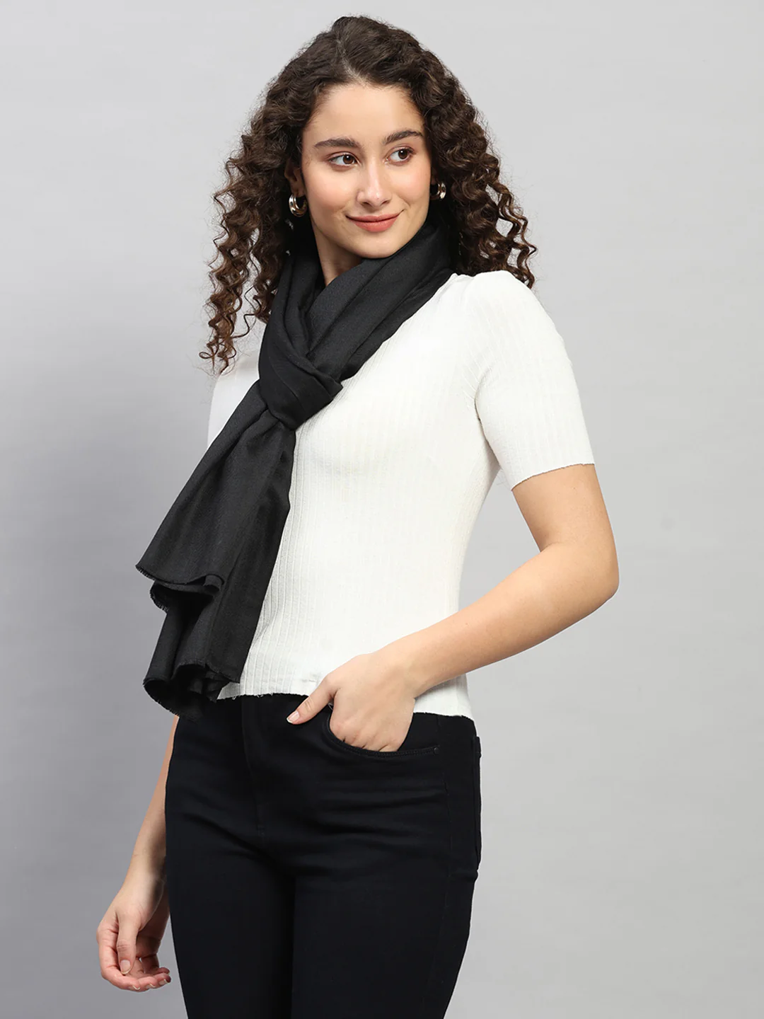 Women Multicolor Self Design Wool Shawl - Image 3