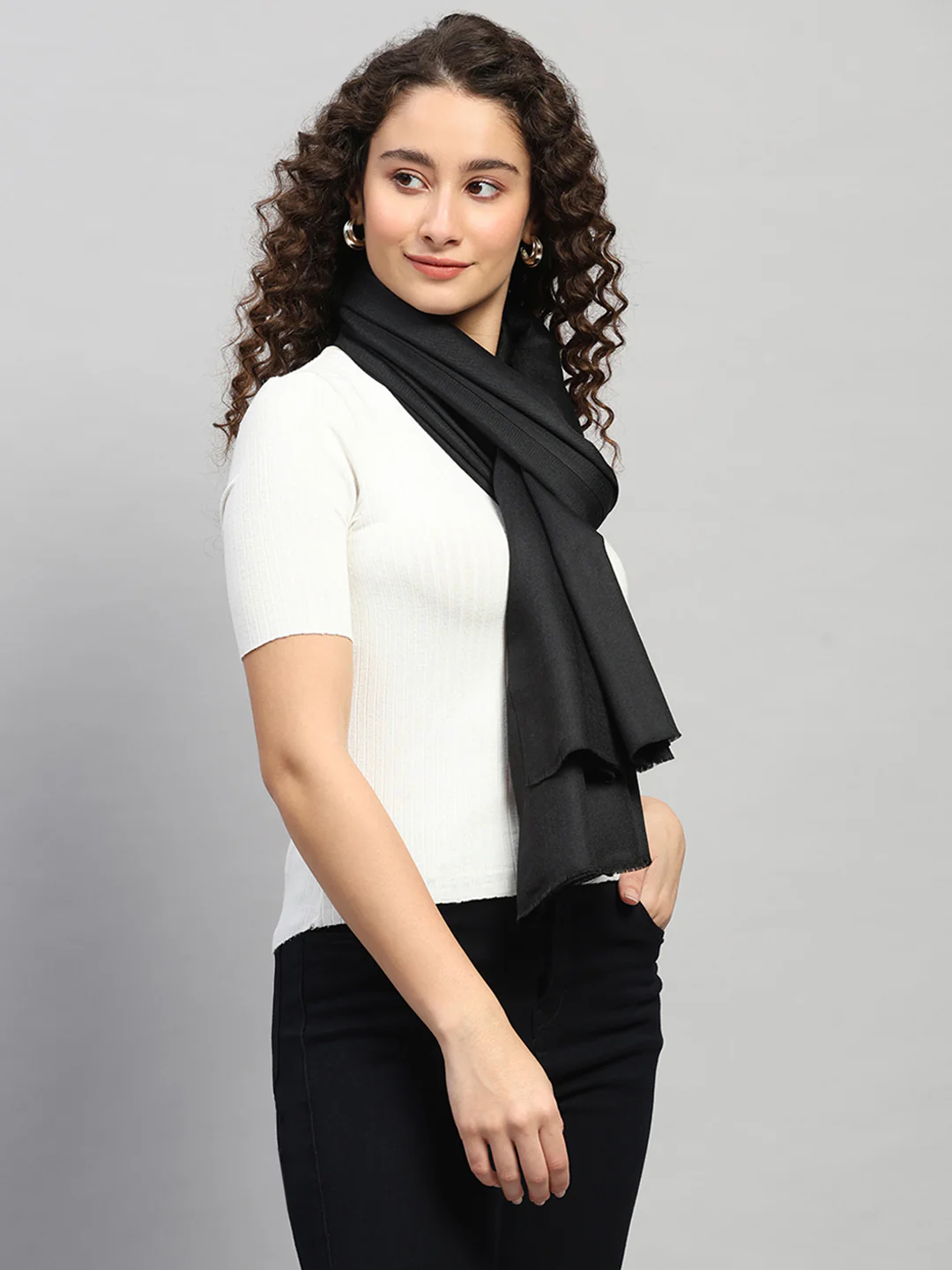 Women Multicolor Self Design Wool Shawl - Image 4
