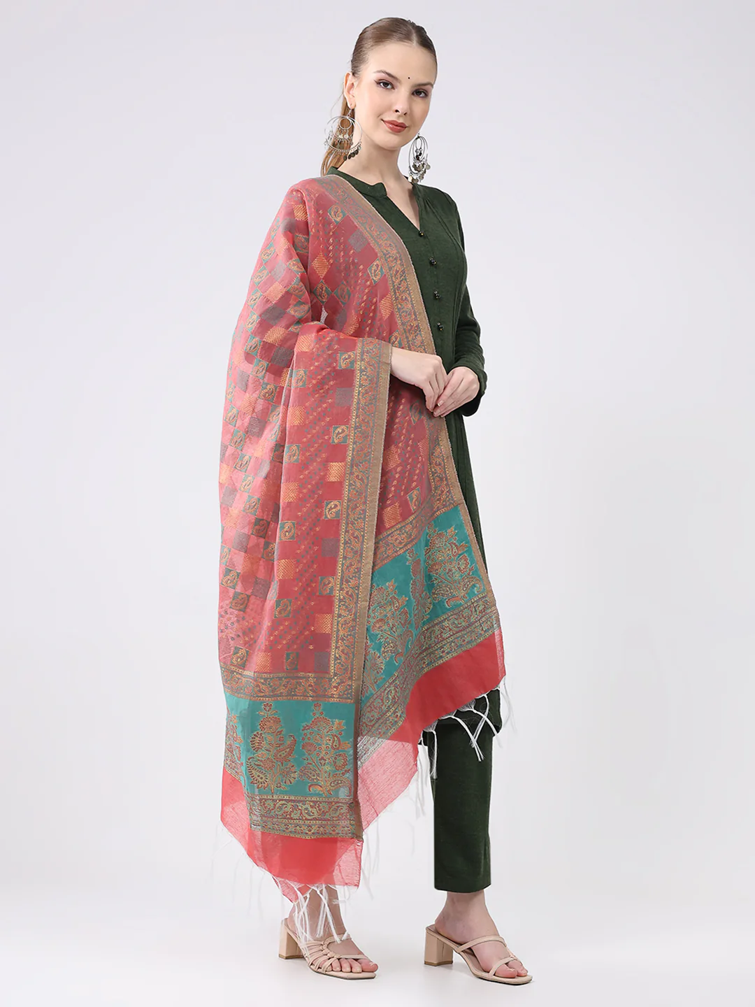 Women Multicolor Self Design Wool Stole - Image 4
