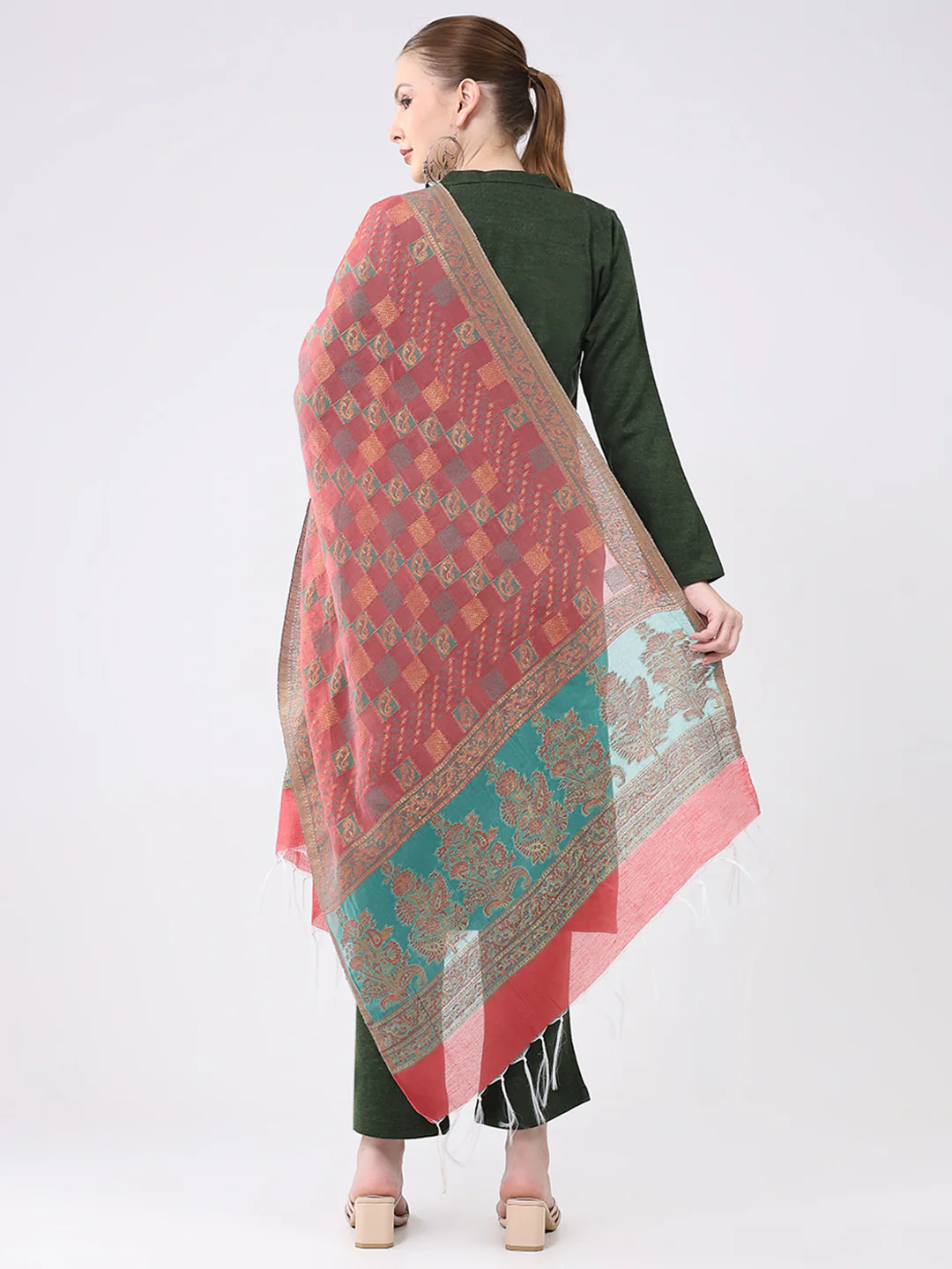 Women Multicolor Self Design Wool Stole - Image 5
