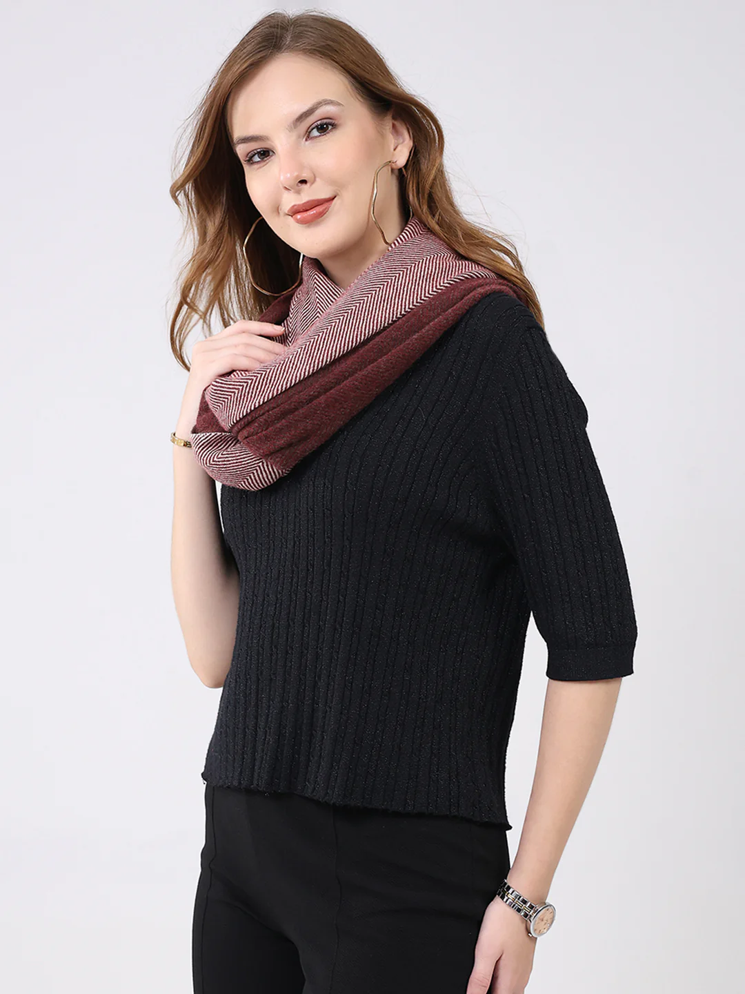 Women Multicolor Self Design Wool Stole - Image 4
