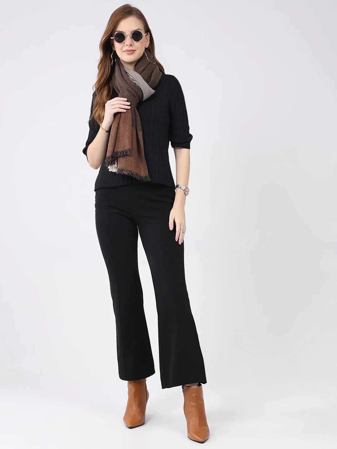 Women Multicolor Self Design Wool Stole - Image 2