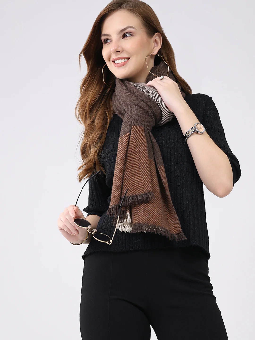 Women Multicolor Self Design Wool Stole - Image 6