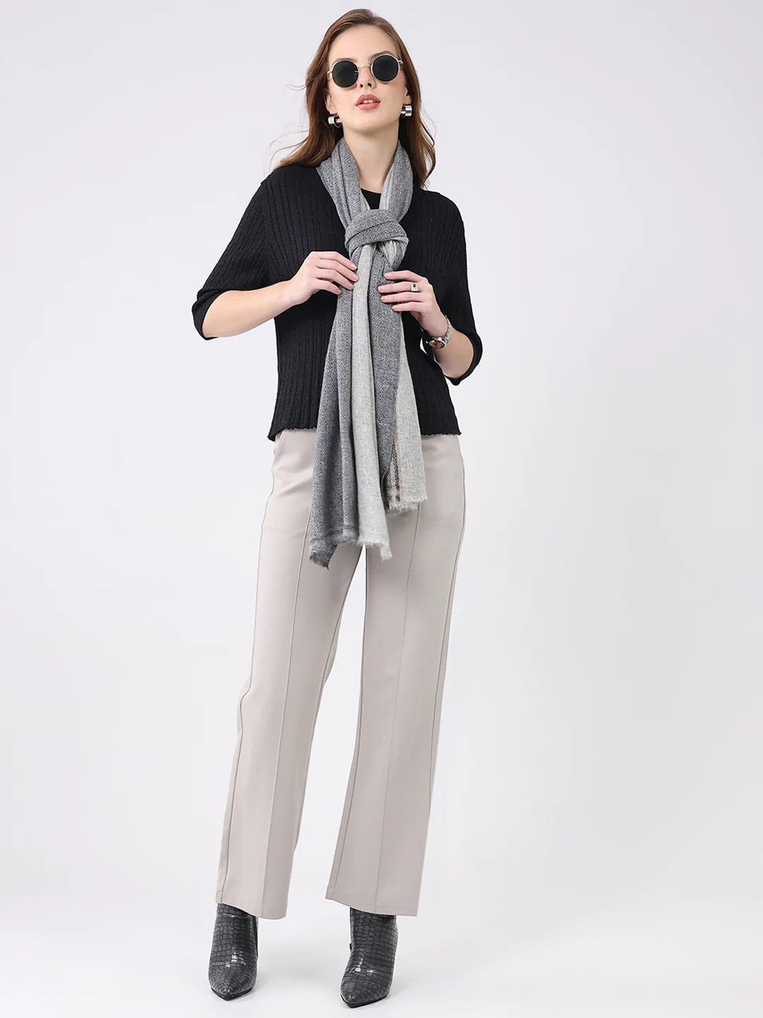 Women Multicolor Self Design Wool Stole - Image 2