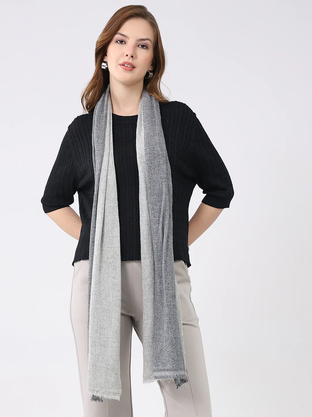 Women Multicolor Self Design Wool Stole - Image 5