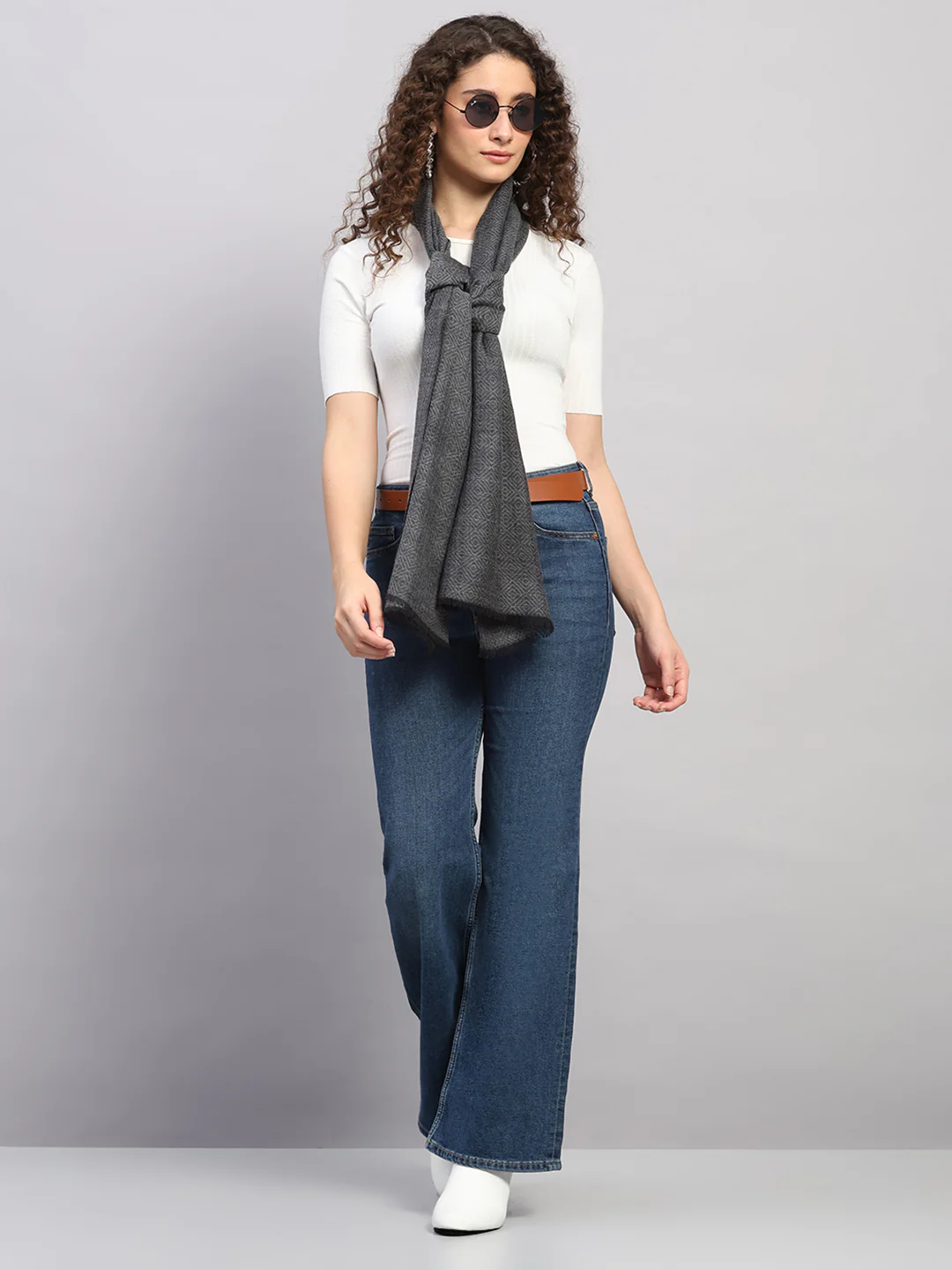 Women Multicolor Self Design Wool Stole - Image 2