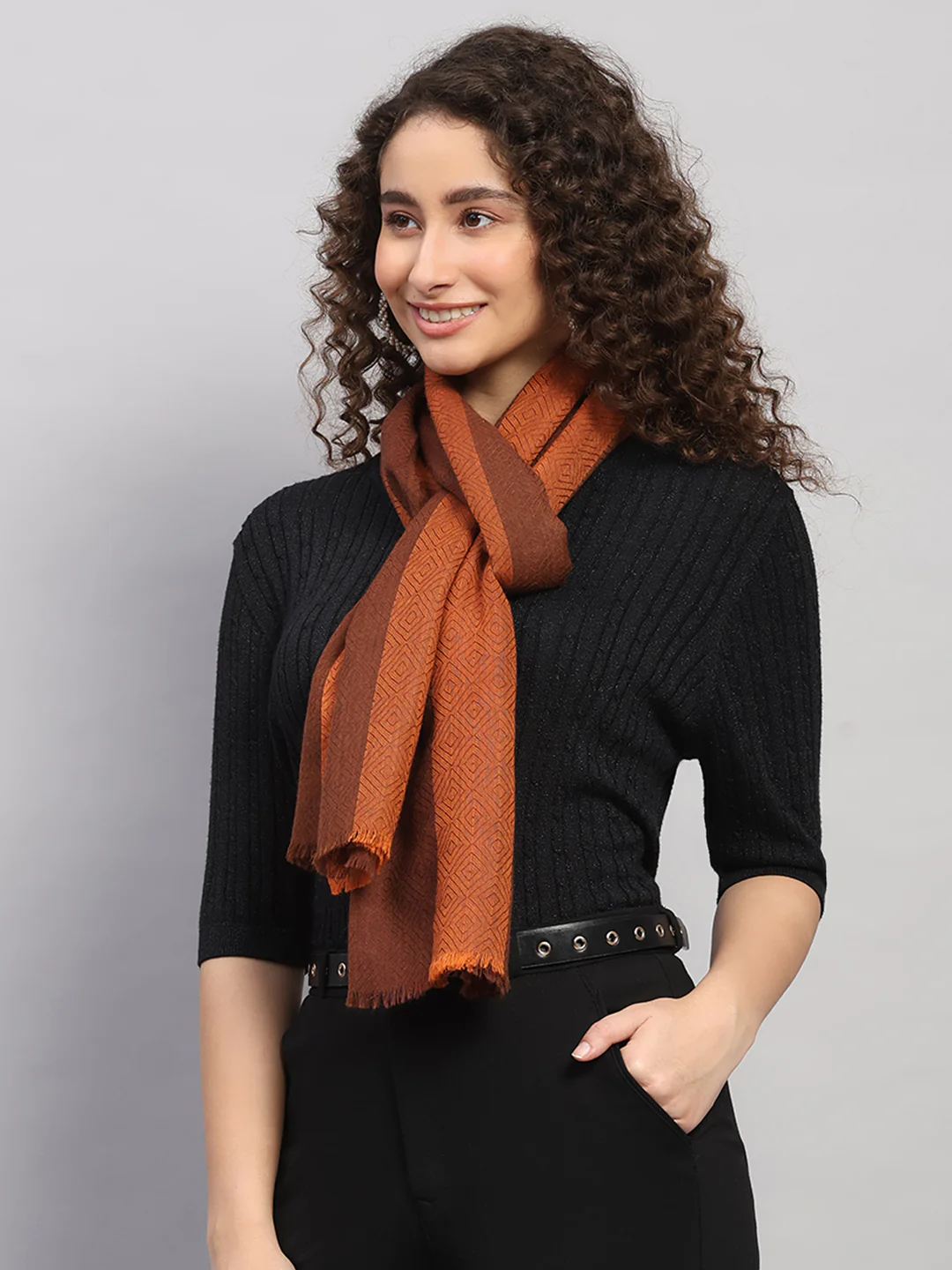 Women Multicolor Self Design Wool Stole - Image 3