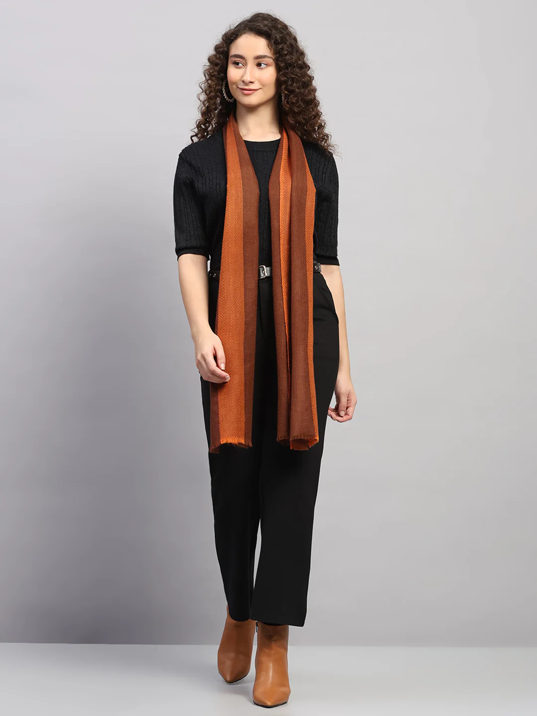 Women Multicolor Self Design Wool Stole - Image 5