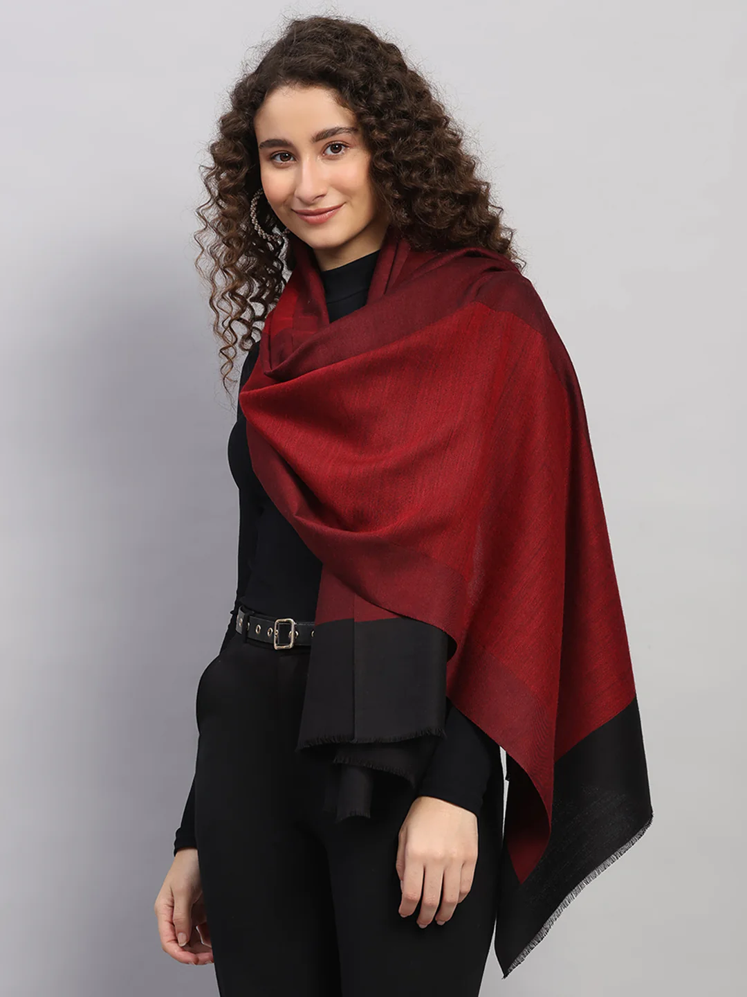 Women Multicolor Self Design Wool Stole - Image 3