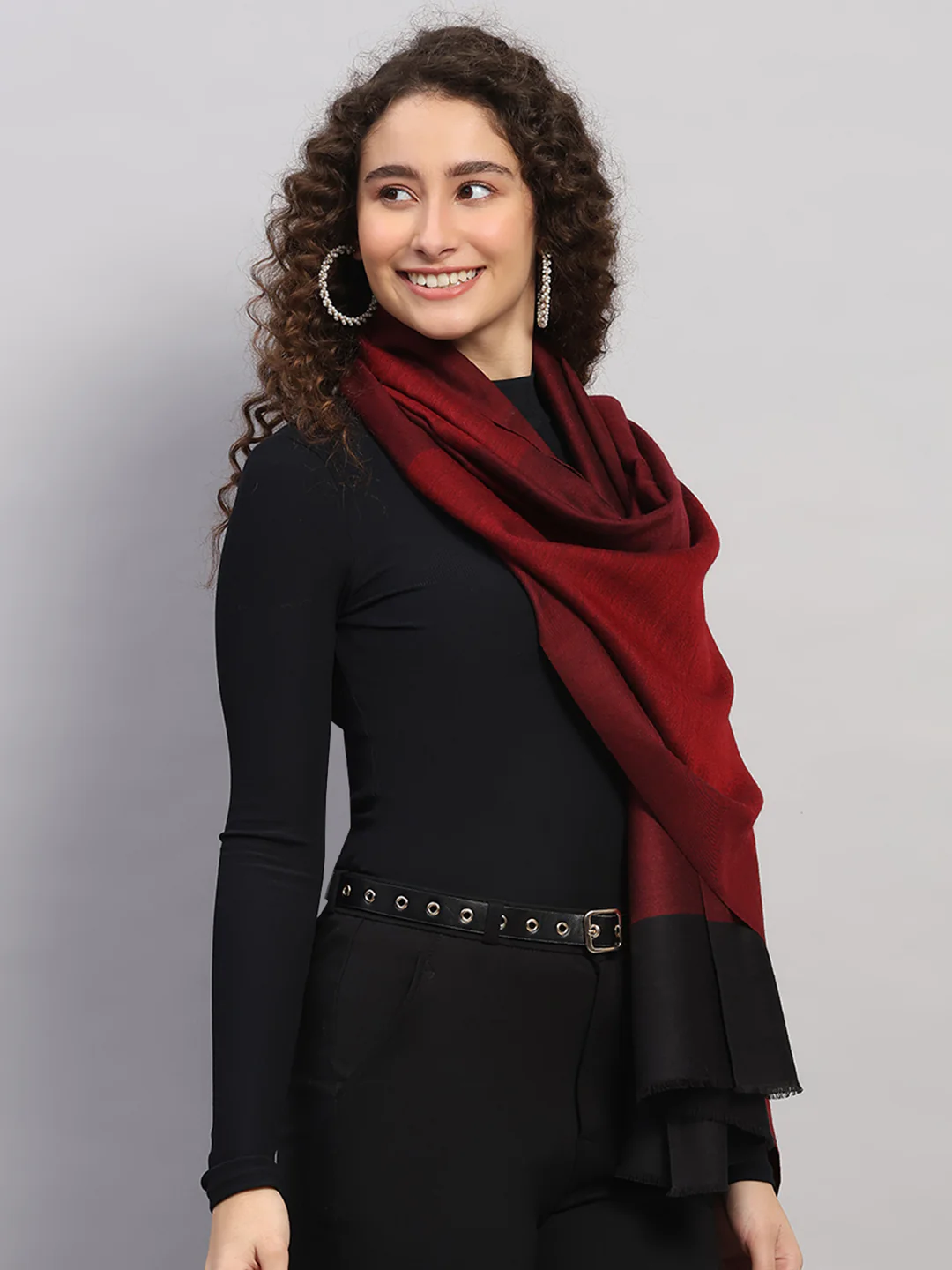 Women Multicolor Self Design Wool Stole - Image 4
