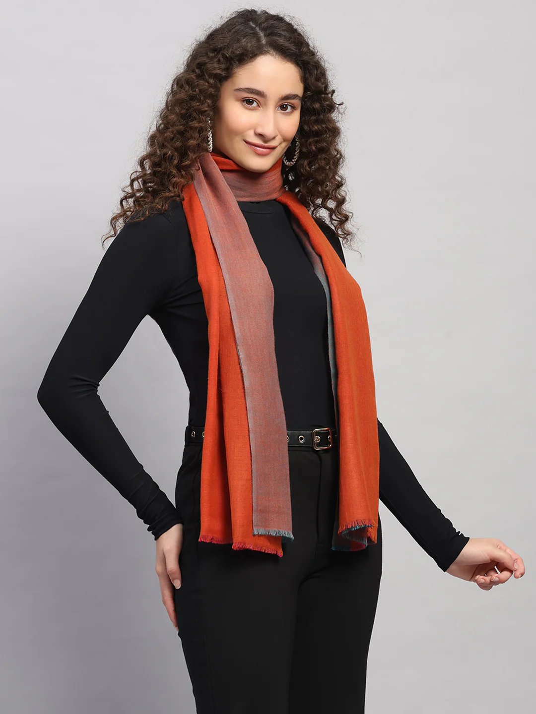 Women Multicolor Self Design Wool Stole - Image 4