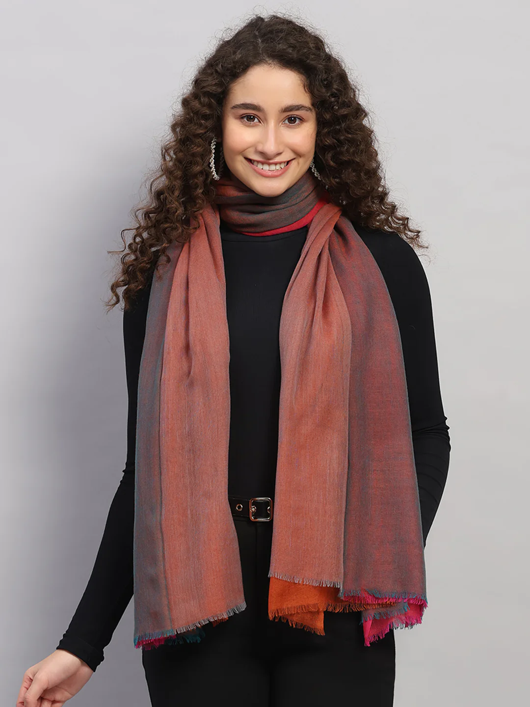 Women Multicolor Self Design Wool Stole - Image 5