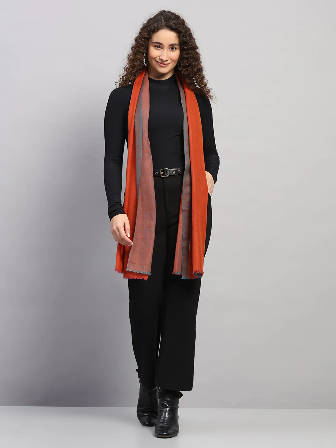 Women Multicolor Self Design Wool Stole - Image 6