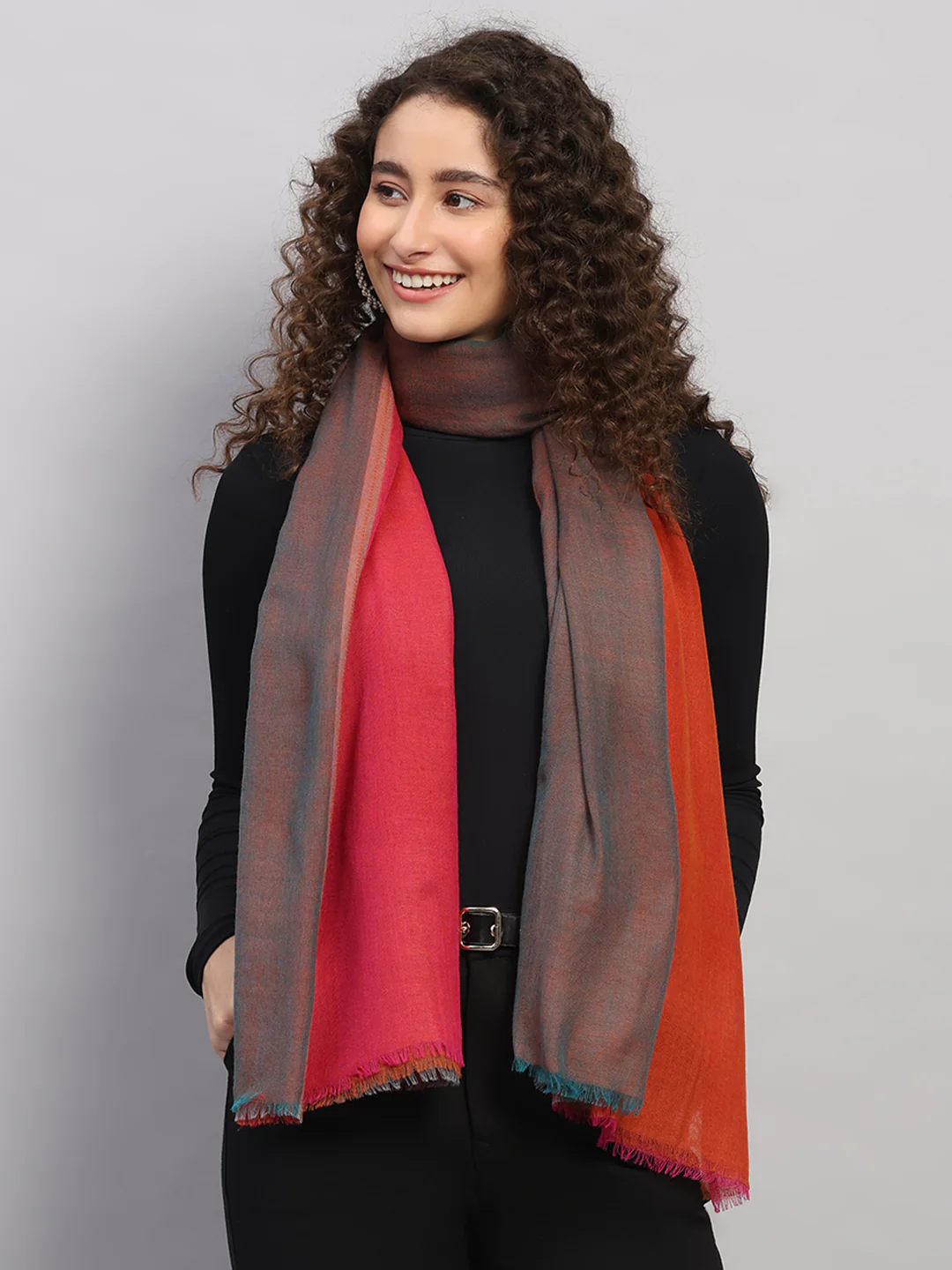 Women Multicolor Self Design Wool Stole - Image 7
