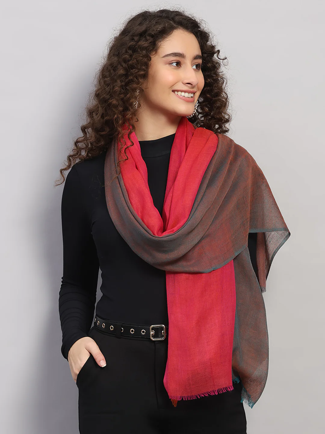 Women Multicolor Self Design Wool Stole - Image 8