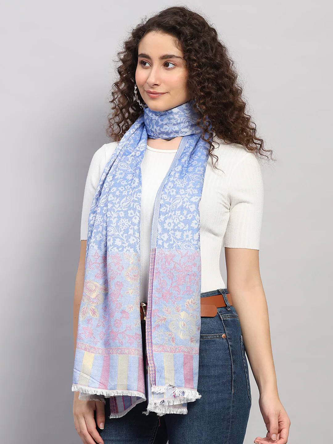 Women Multicolor Self Design Wool Stole - Image 3