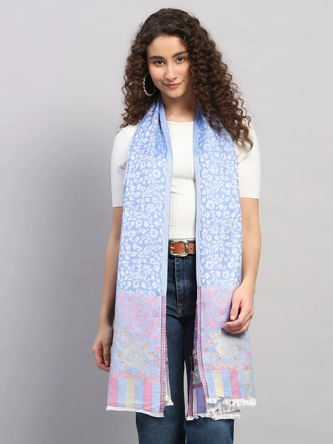 Women Multicolor Self Design Wool Stole - Image 5