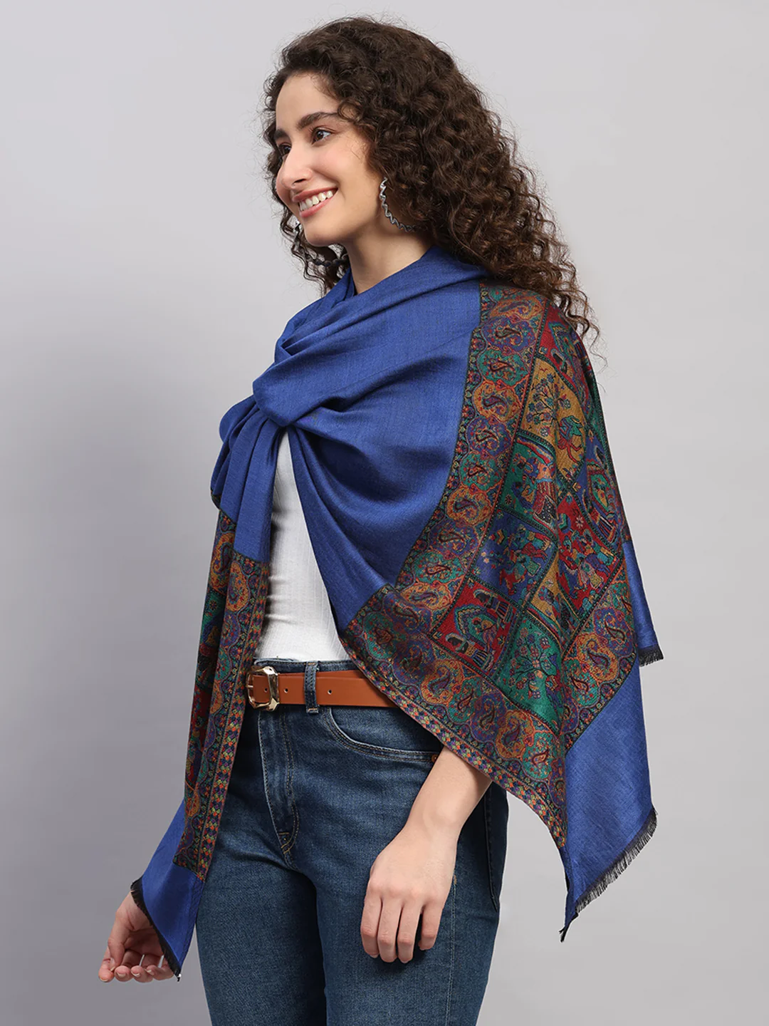 Women Multicolor Self Design Wool Stole - Image 3