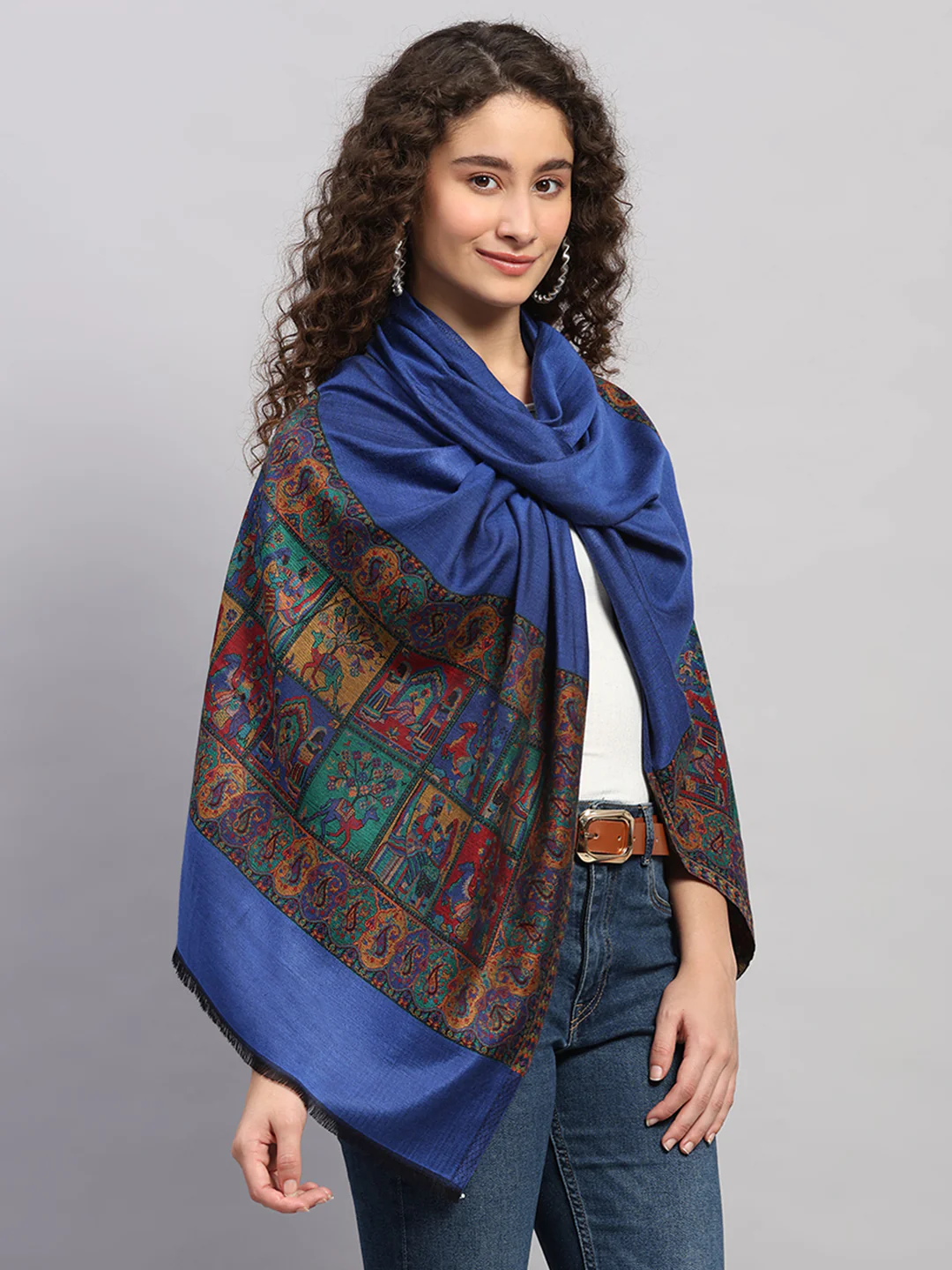 Women Multicolor Self Design Wool Stole - Image 4