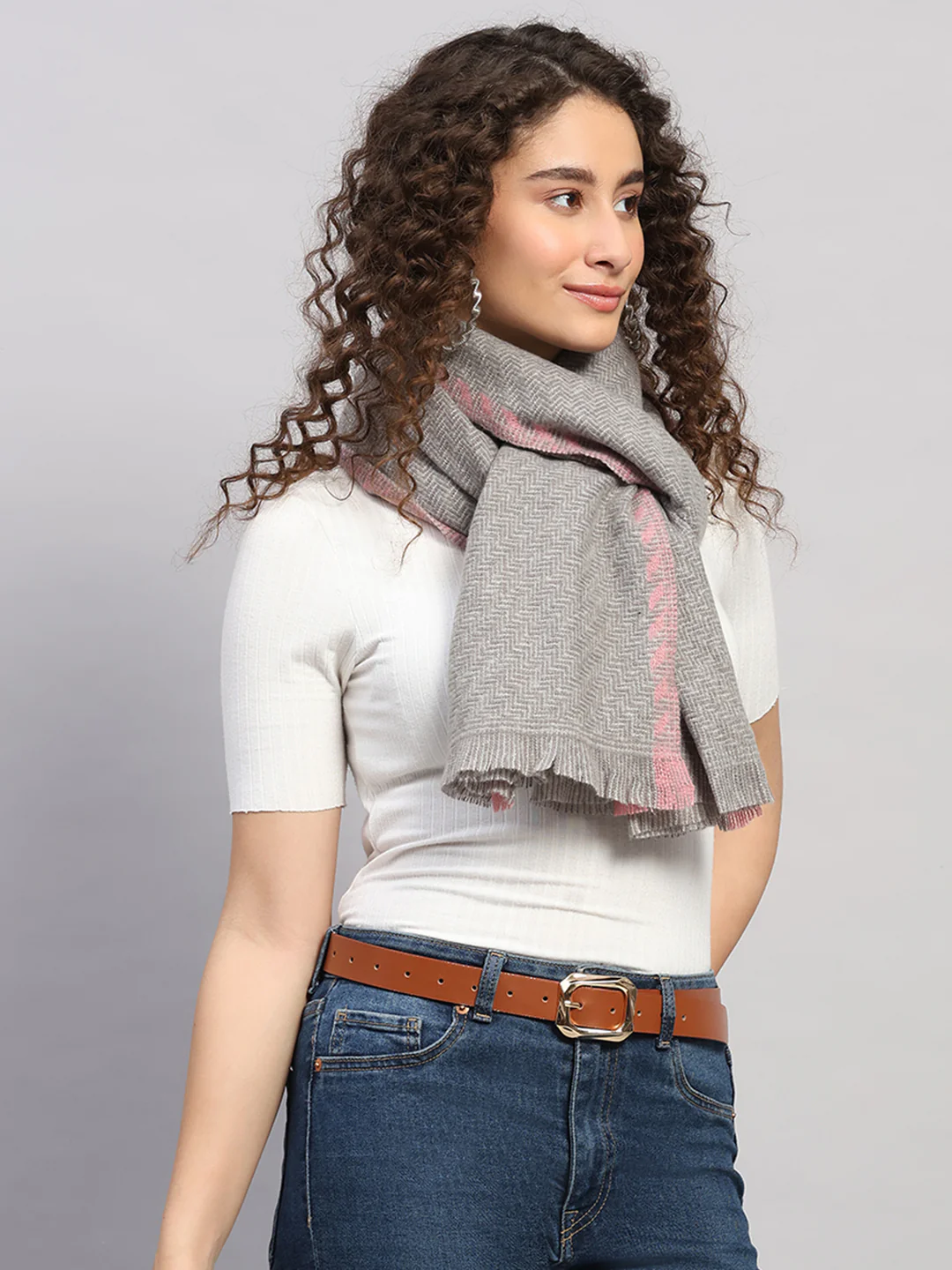 Women Multicolor Self Design Wool Stole - Image 5