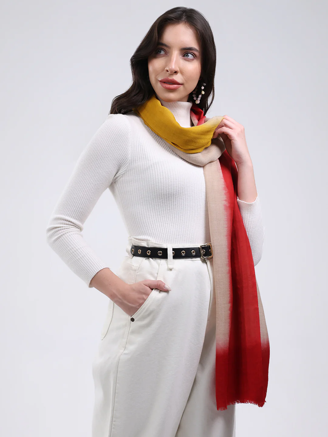 Women Multicolor Solid Wool Blend Stole - Image 4