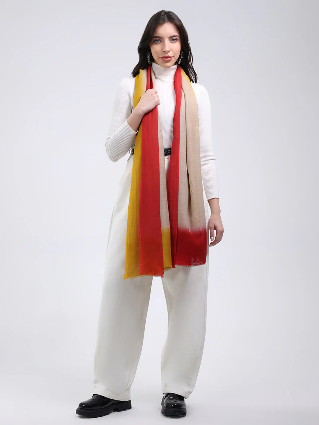 Women Multicolor Solid Wool Blend Stole - Image 5