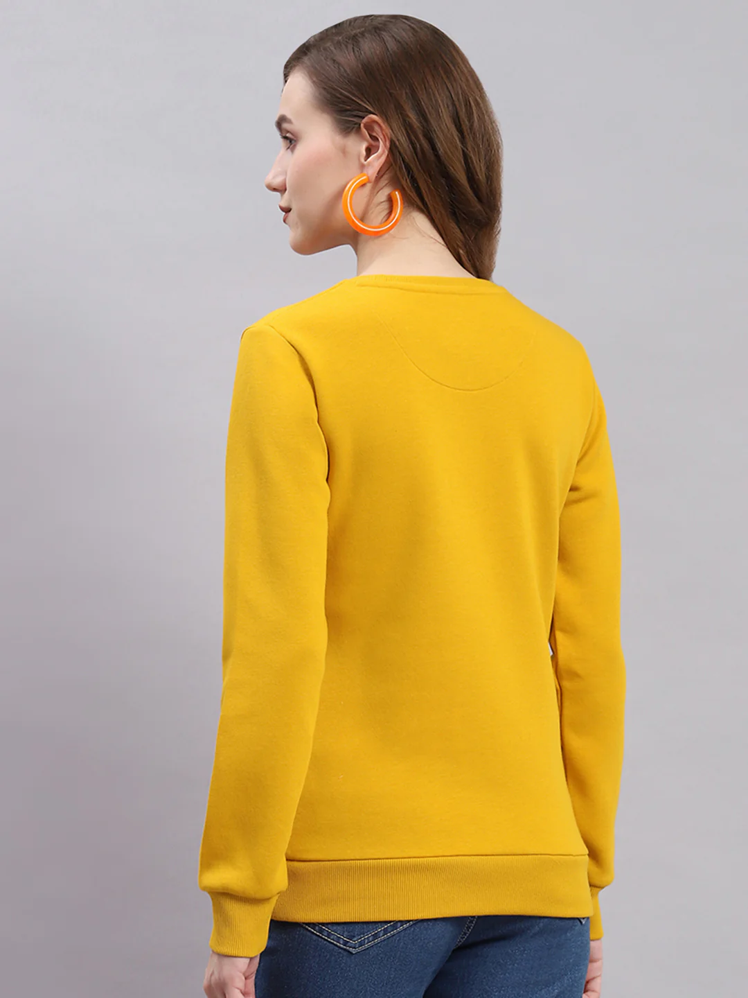 Women Mustard Embroidered Round Neck Full Sleeve Sweatshirts - Image 5