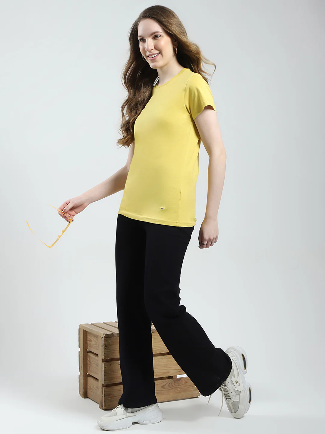 Women Mustard & Peach Solid Round Neck Half Sleeve Top 2Pc Set - Image 2