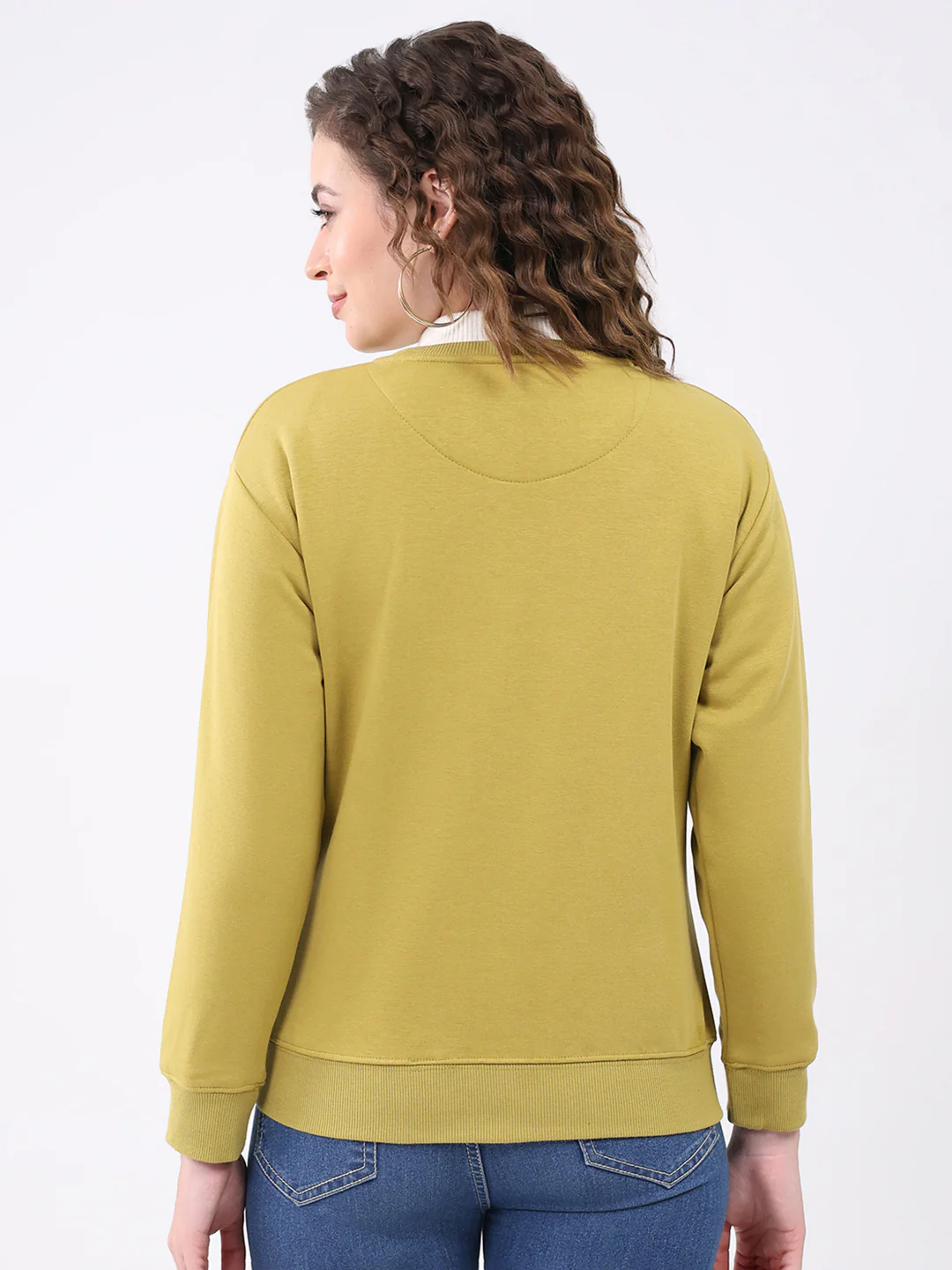 Women Mustard Printed Round Neck Full Sleeve Sweatshirt - Image 5