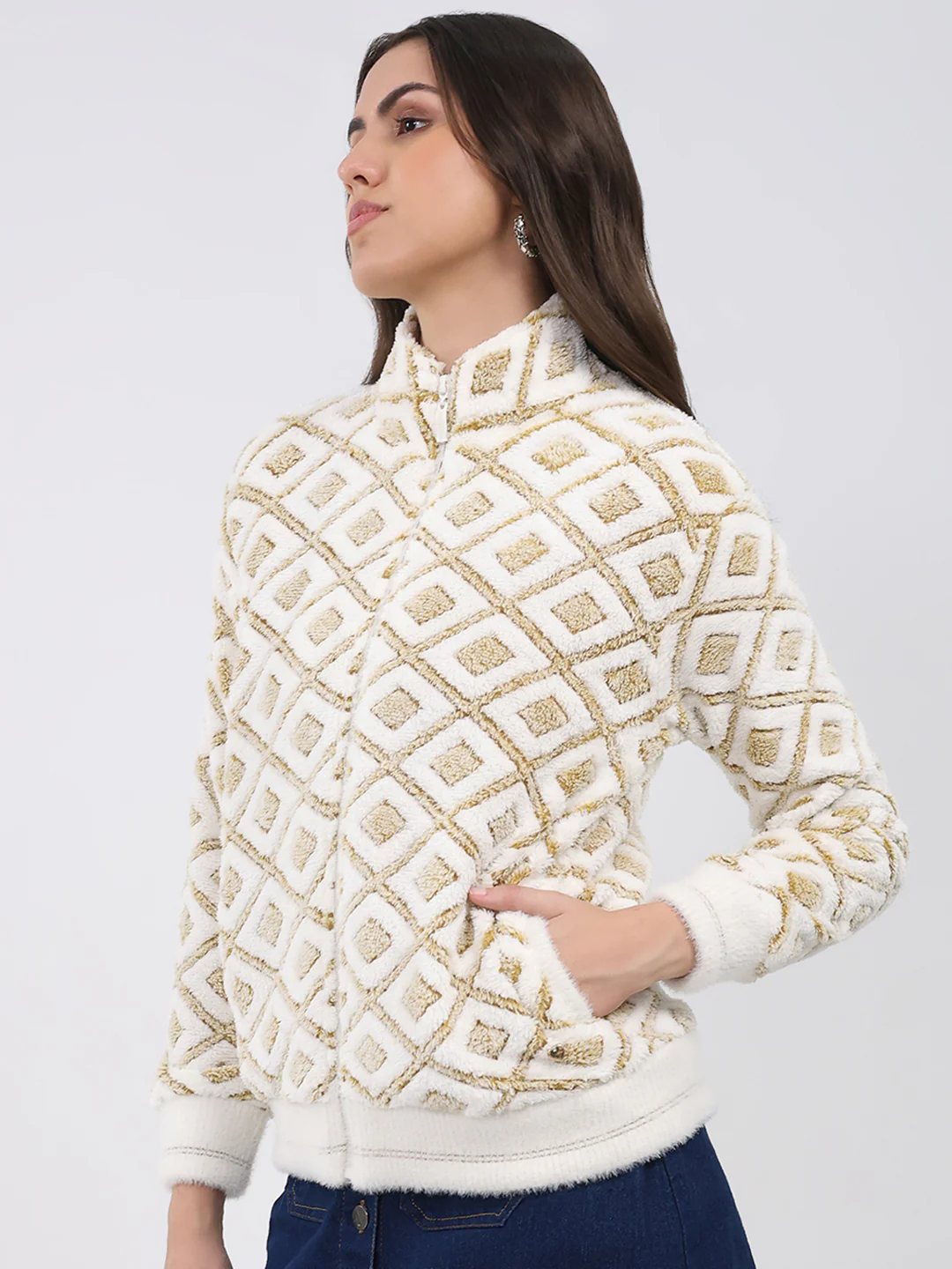 Women Mustard Printed Round Neck Full Sleeve Sweatshirt - Image 3