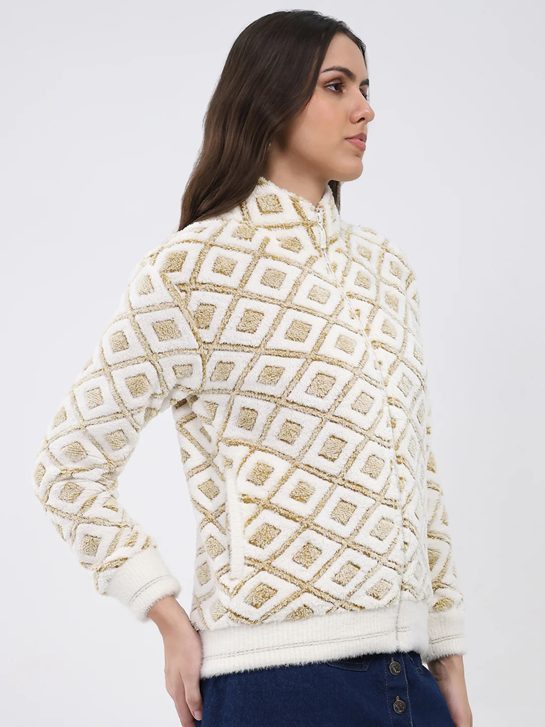 Women Mustard Printed Round Neck Full Sleeve Sweatshirt - Image 4