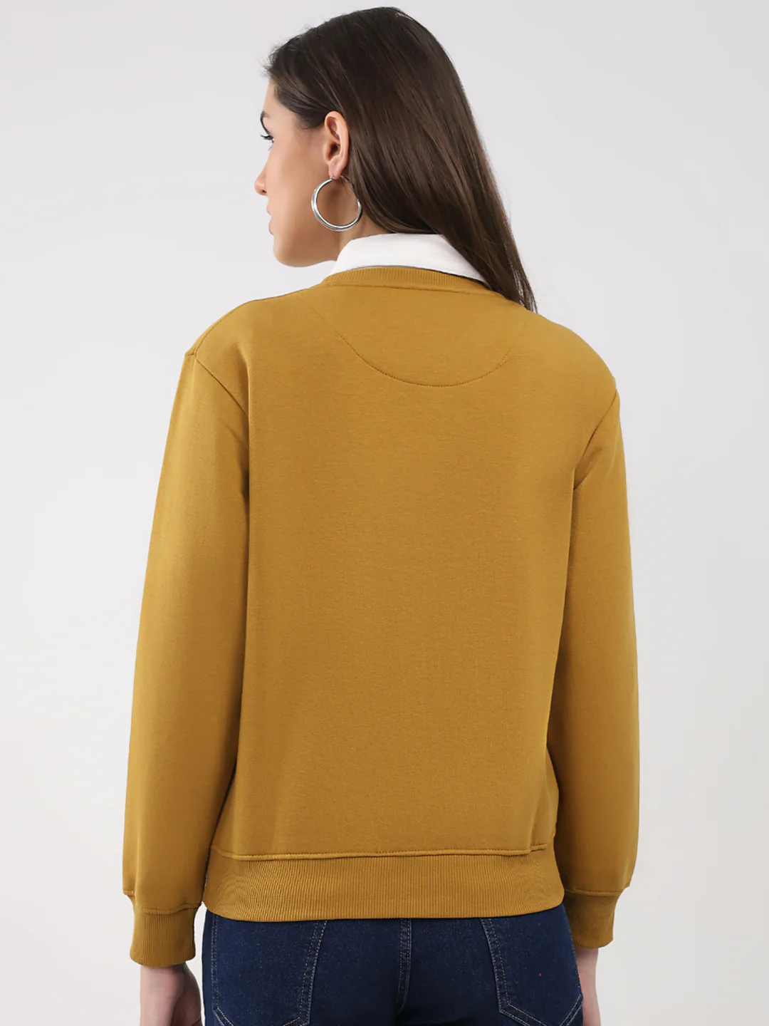 Women Mustard Printed Round Neck Full Sleeve Sweatshirt - Image 5