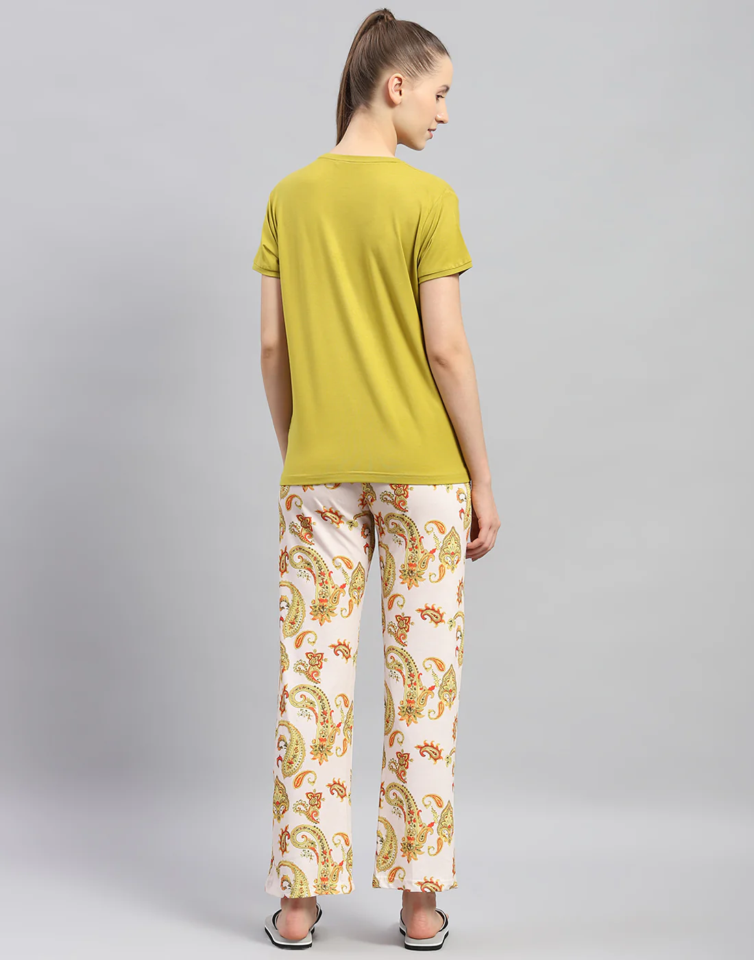 Women Mustard Printed Round Neck Half Sleeve Lower Set - Image 5