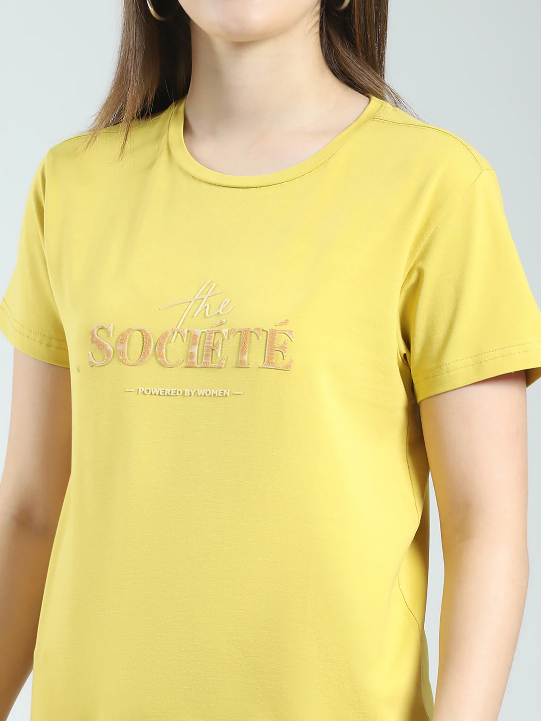 Women Mustard Printed Round Neck Half Sleeve Top - Image 6